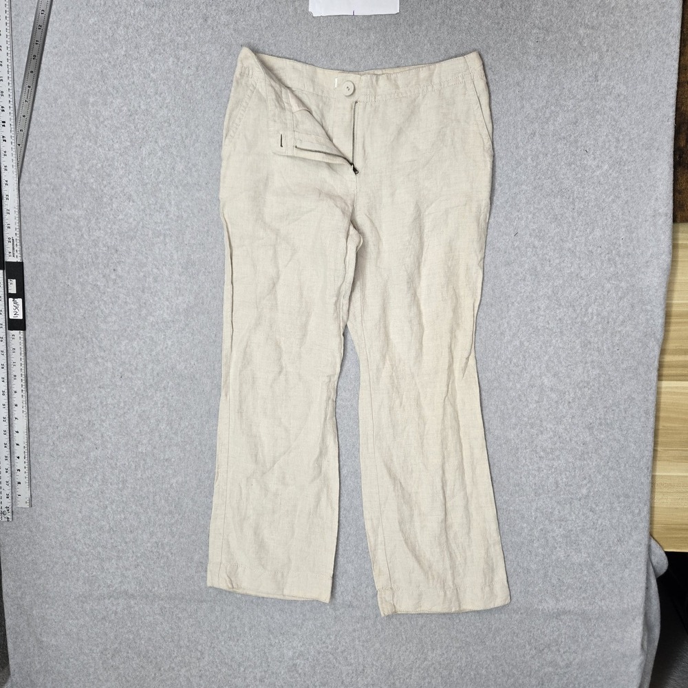 Liz Claiborne Women Pants 10P Beige Linen Dress Pants WD PUG547 Jackie Button